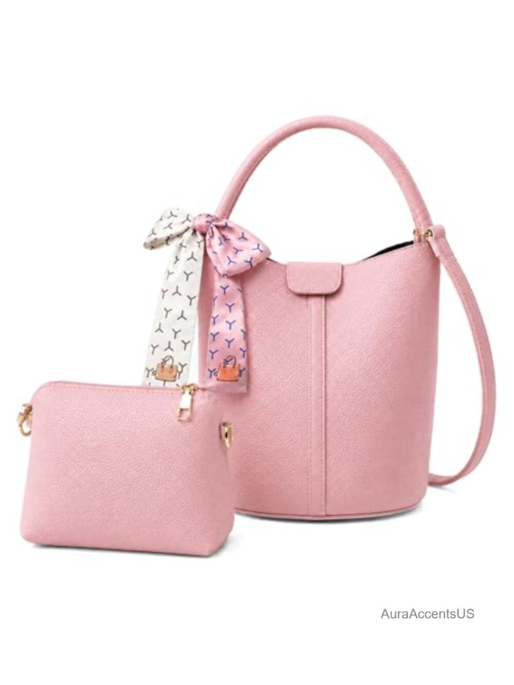 Vegan Leather Bucket Bag Crossbody Purse Removable Strap Women
